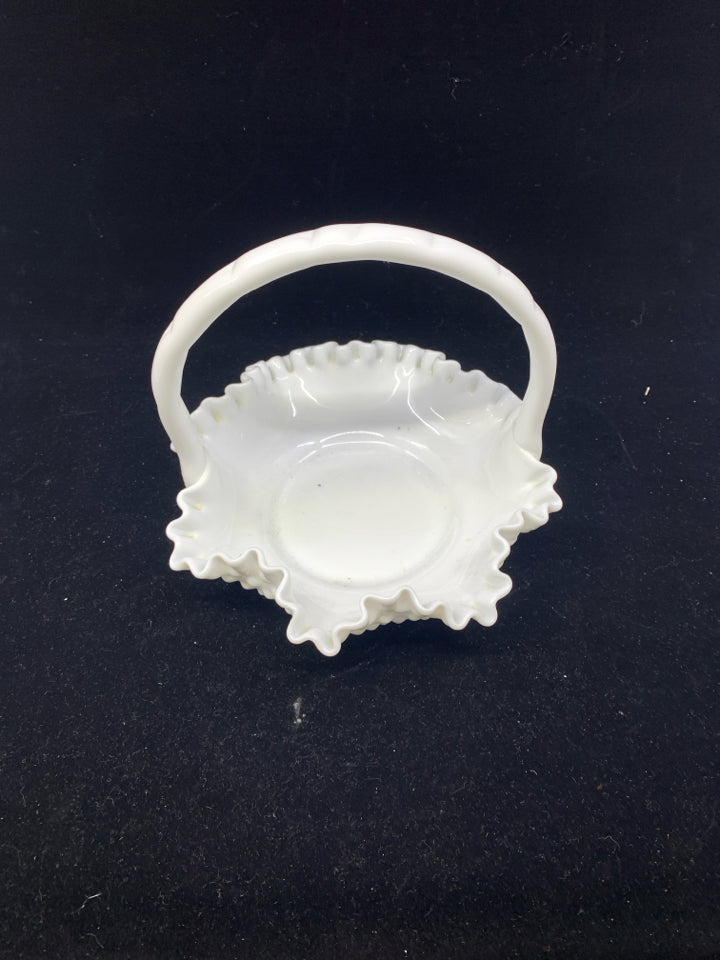 MILK GLASS HOBNAIL BASKET W/ RUFFLED EDGE.