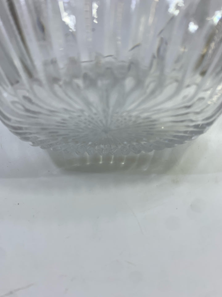 CUT GLASS HANDLE OVAL SHAPED W/FROSTED FLORAL DESIGN.