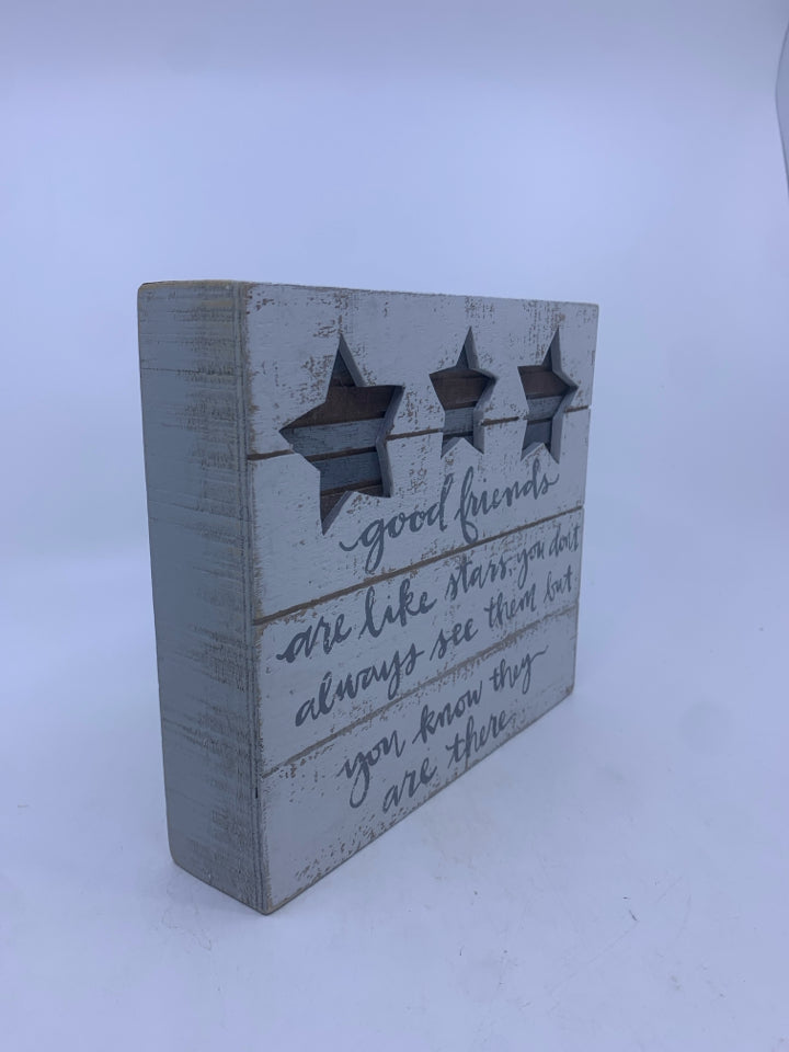 GOOD FRIENDS- WHITE DISTRESSED BLOCK SIGN.