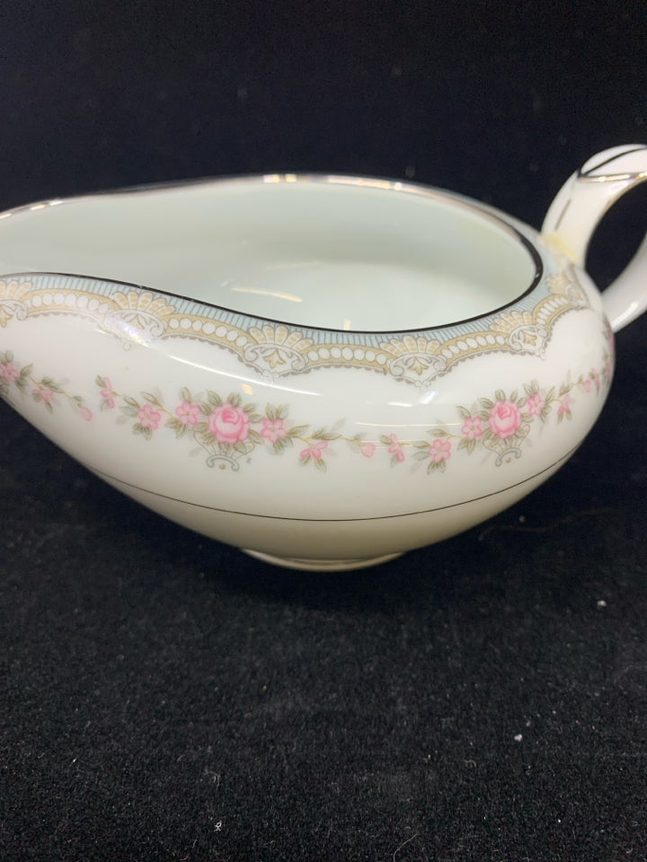 SUG/CREAMER W/ PINK ROSES RIM NORITAKE CHINA.