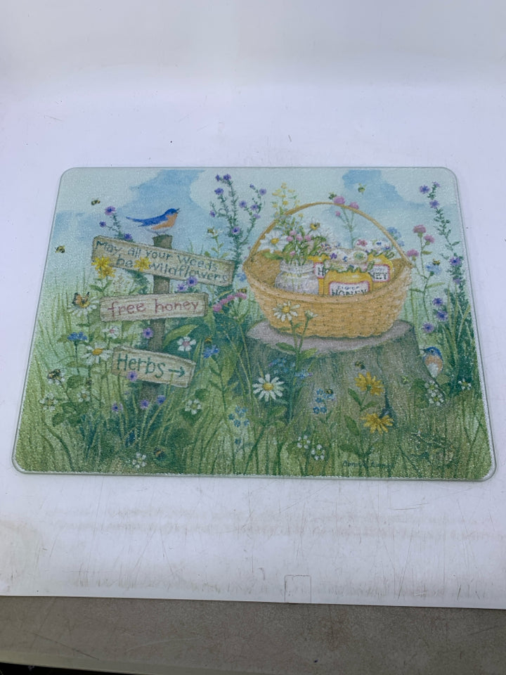 GLASS FLOWER FIELD W/ BASKET.