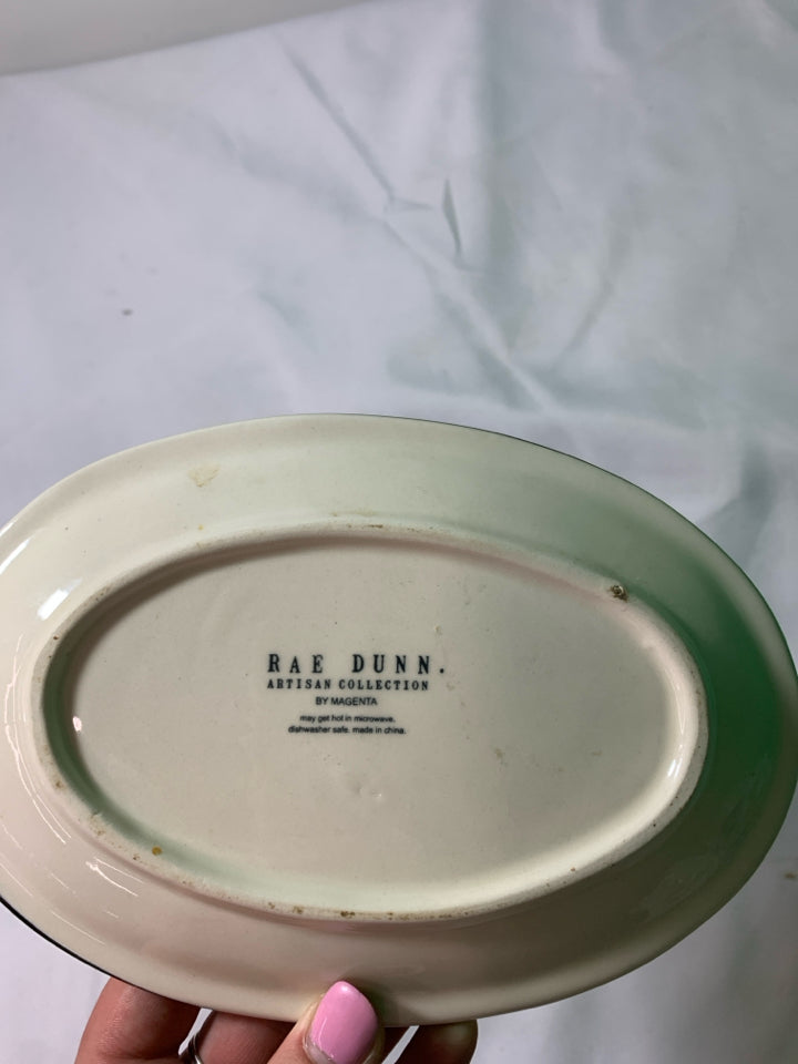OVAL LETS EAT CATCH ALL PLATE WHITE BLACK RIM.