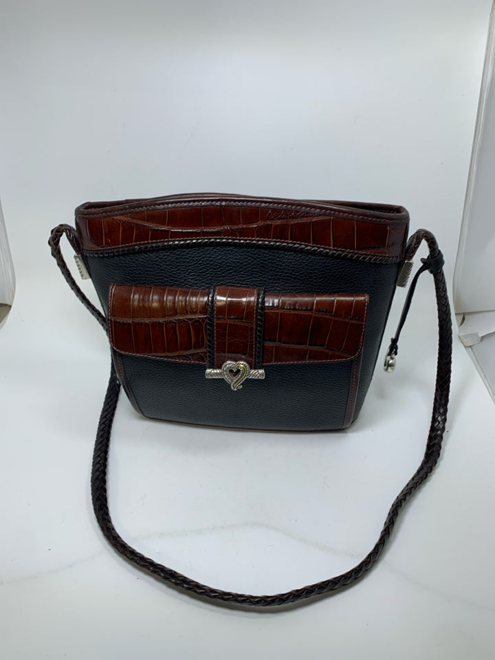 Brighton Black/Brown Heart Closure Leather Shoulder Bag
