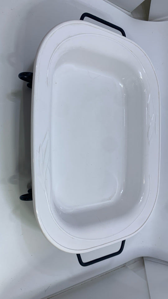 WHITE RECTANGULAR SERVER WITH STAND.