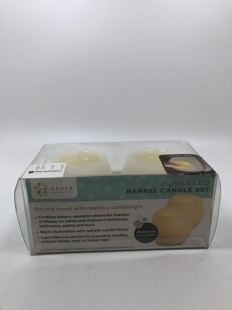 NIB 2PC LED BARREL CANDLE SET.