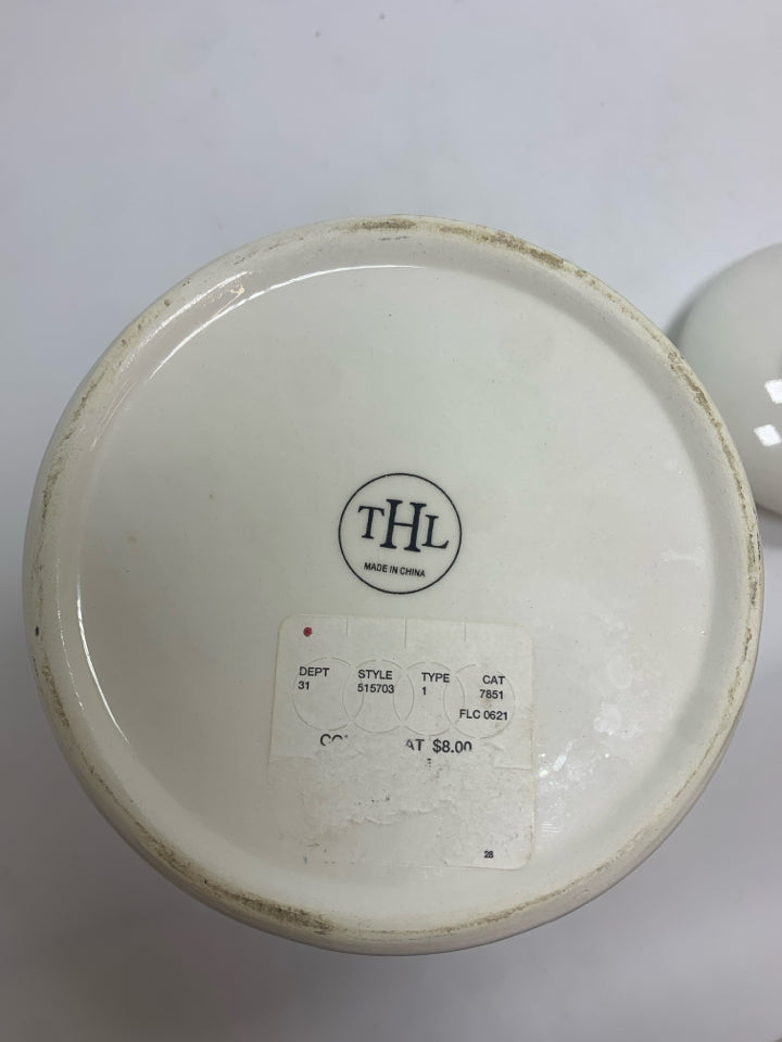WHITE CERAMIC SUGAR JAR W/LID.