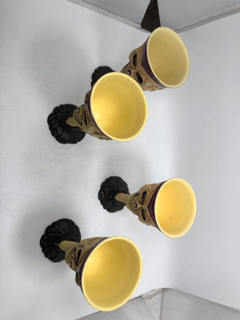 4 RED & CREAM SKULL GOBLETS.
