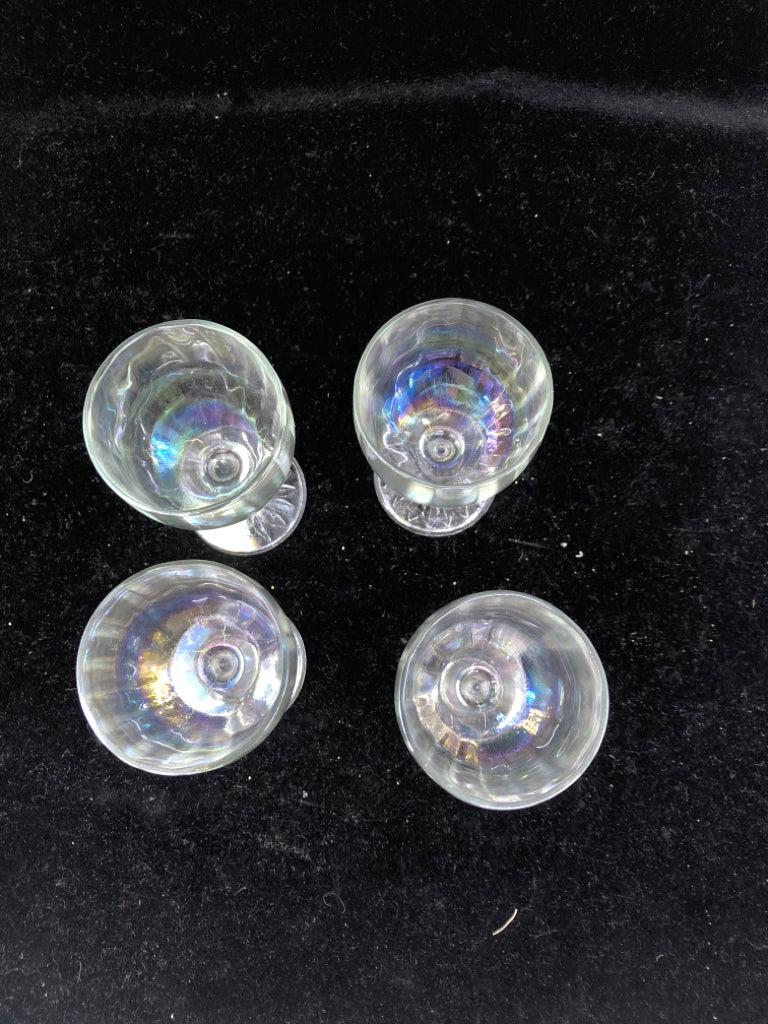 4 SHORT IRIDESCENT GLASSES.