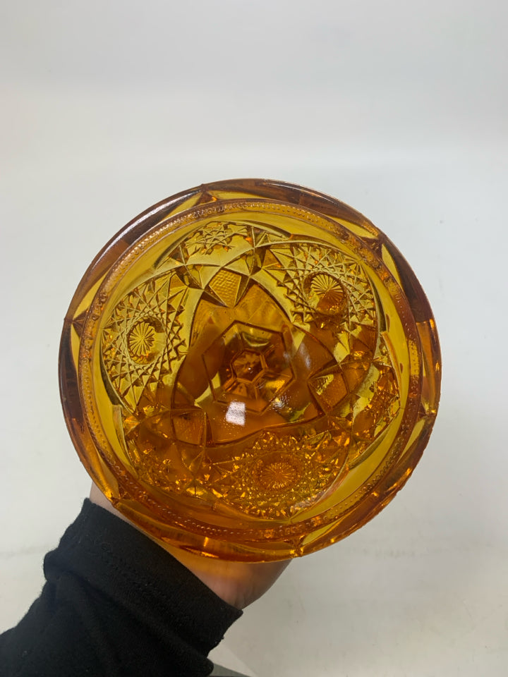 VTG PRESSED GLASS FOOTED COVERED CANDY DISH.