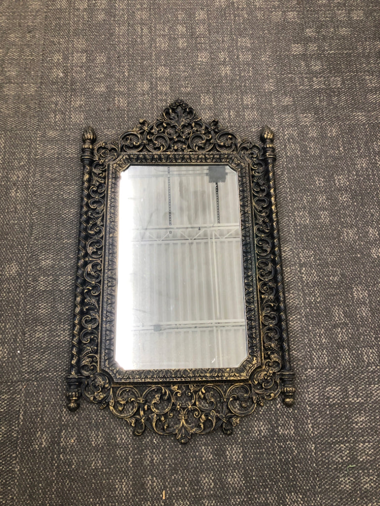 SCROLL METAL DISTRESSED FRAME MIRROR.