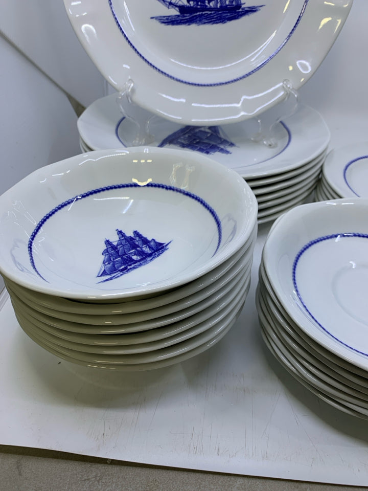 48pc BLUE SAILBOAT- FLYING CLOUD SVC 8- DISH SET.