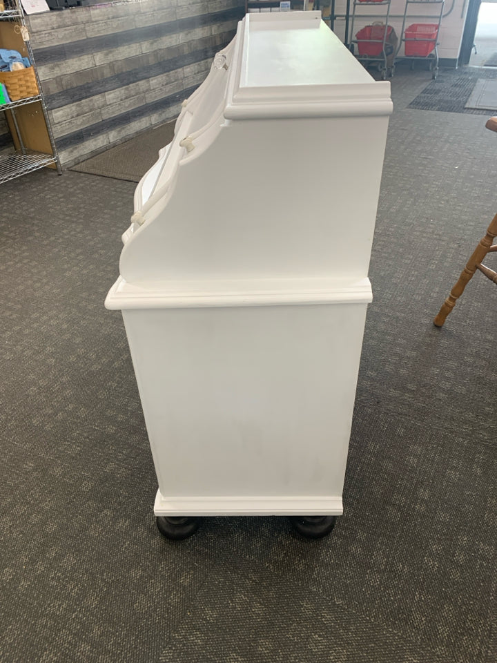VTG WHITE PAINTED PULL DOWN DESK 7 DRAWERS.
