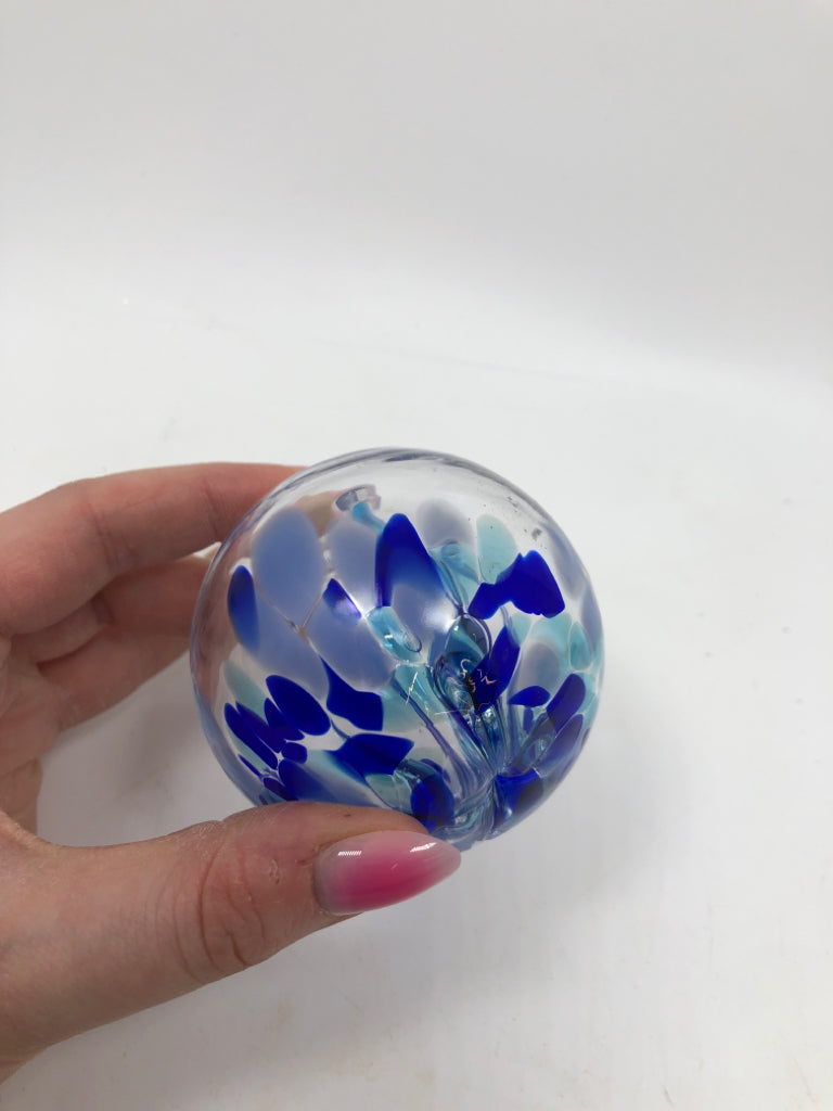 CLEAR GLASS & BLUE SPHERE.