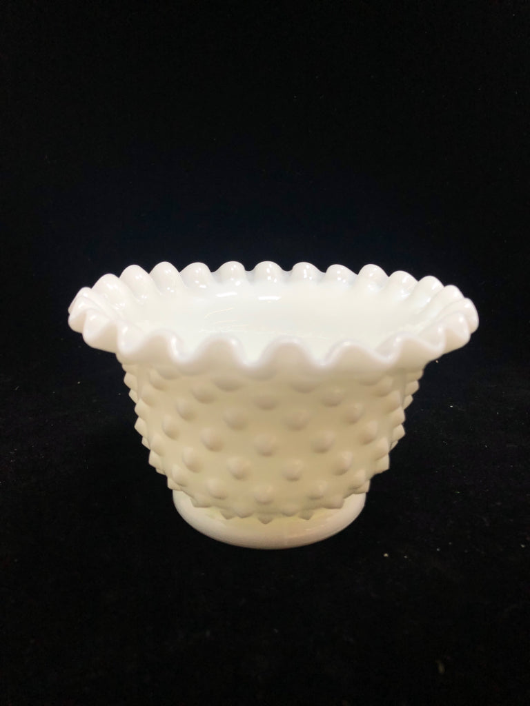 VTG HOBNAIL MILK GLASS CANDY DISH.
