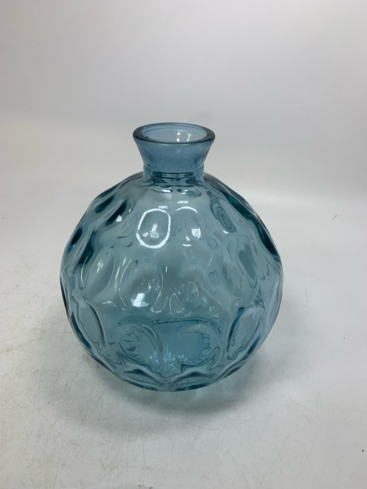 CIRCLE IMPRINTS LIGHT BLUE GLASS VASE.