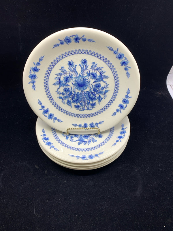 6 BLUE AND WHITE FLORAL SADO INTERNATIONAL DESSERT PLATES.