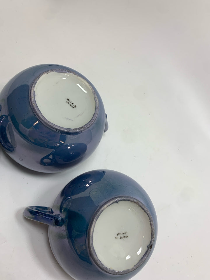 VTG BLUE W/ GOLD CREAM & SUGAR SET.