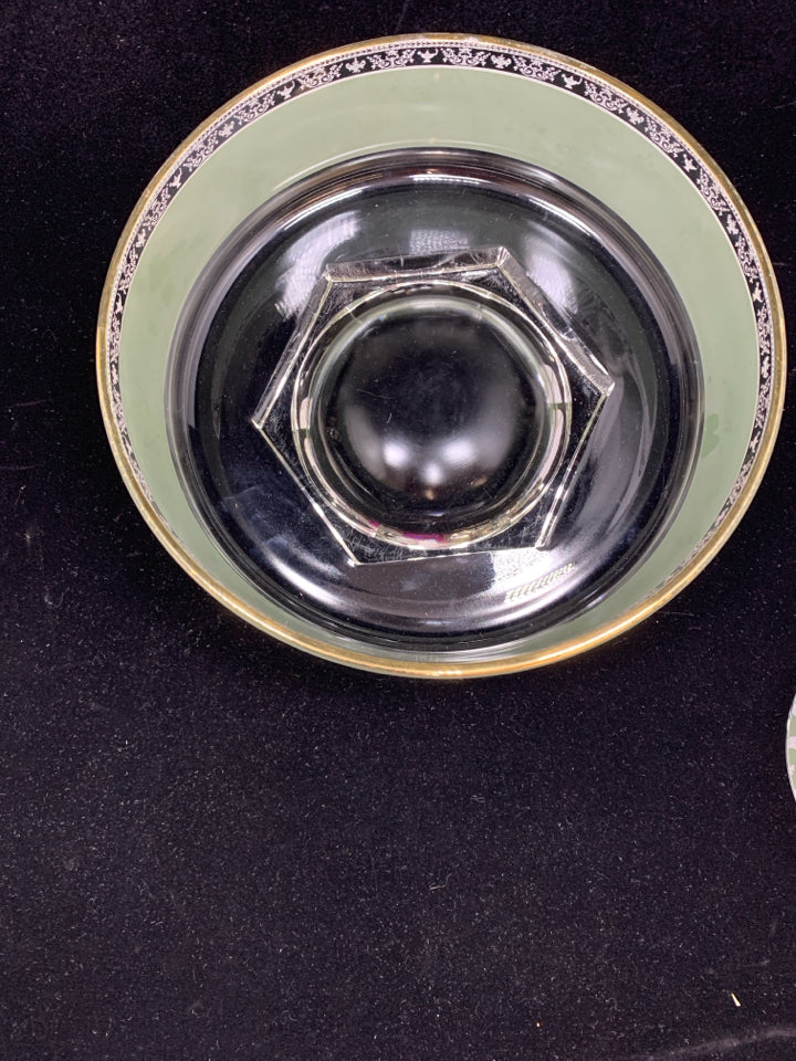 VTG 5PC HELLENIC GREEN GLASS SERVING BOWL W/4 BOWLS.