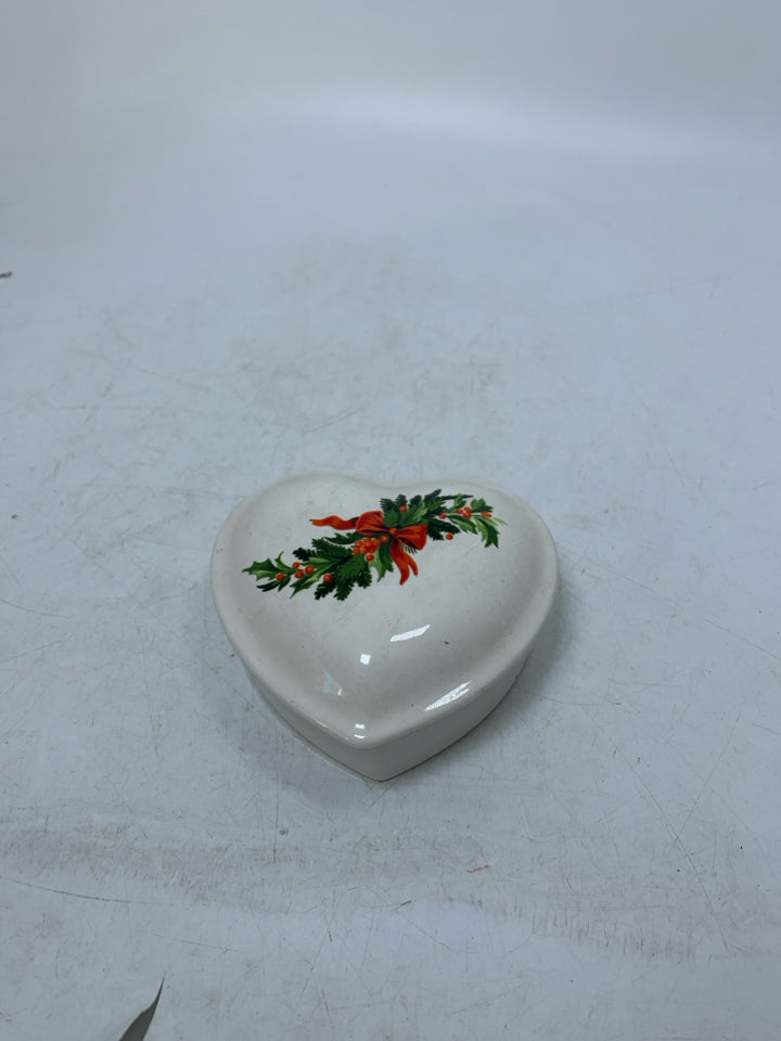 HEART SHAPED TRINKET BOX W/ CHRISTMAS GARLAND.