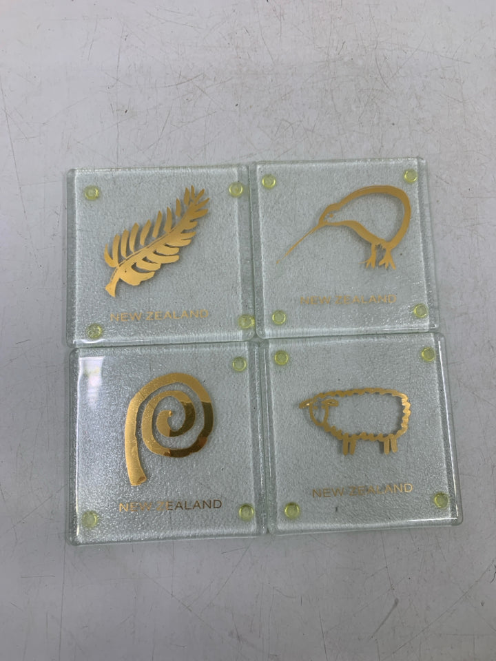 NIP 4 GLASS NEW ZEALAND SQUARE COASTERS.
