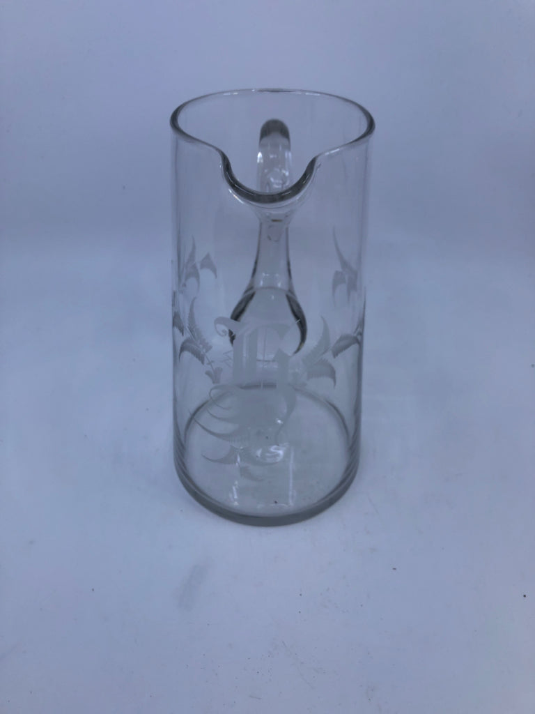 VTG ETCHED FERN LEAVES PITCHER.