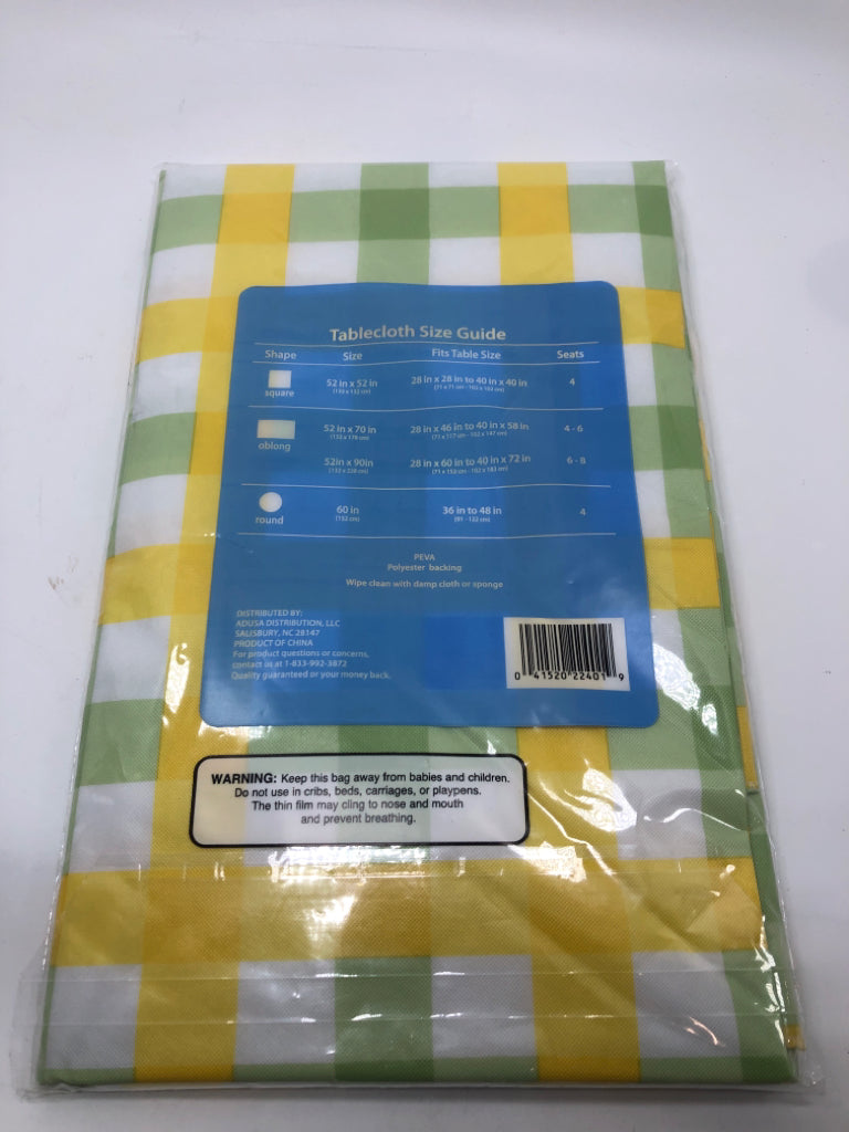 NIP SMART LIVING YELLOW PLAID SQUARE TABLE CLOTH.