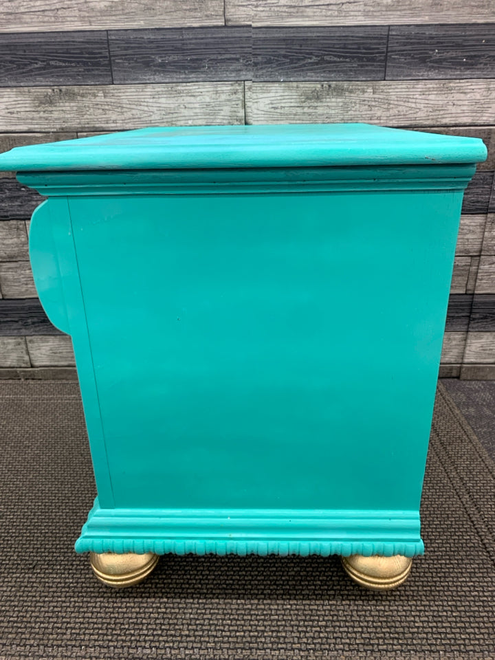 BRIGHT TEAL 2 DRAWER NIGHT STAND.