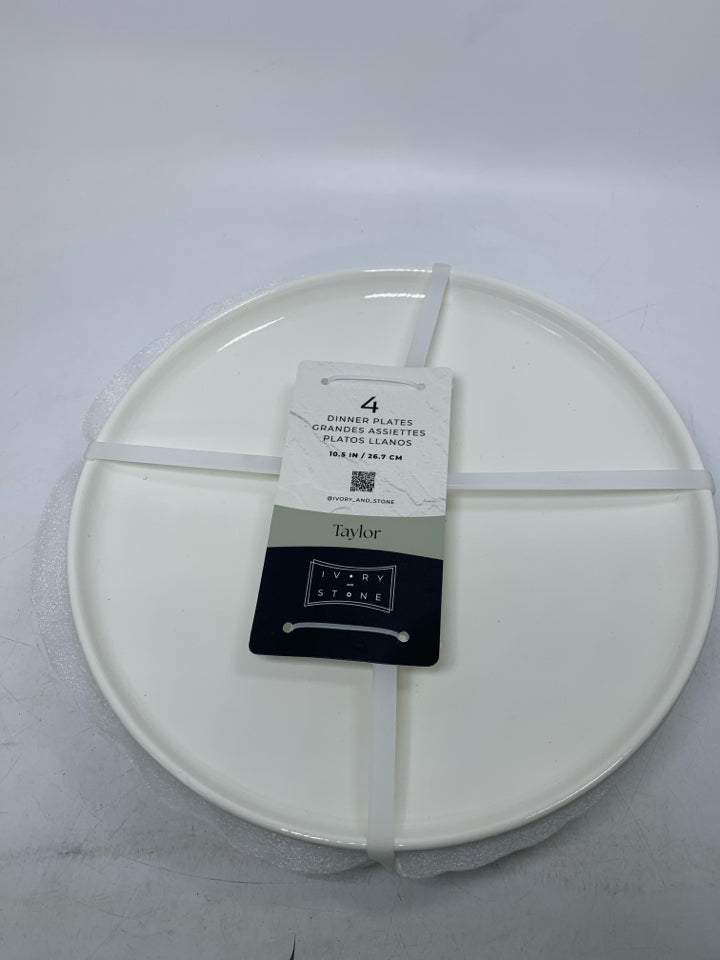 NWT 4 IVORY & STONE DINNER PLATES.