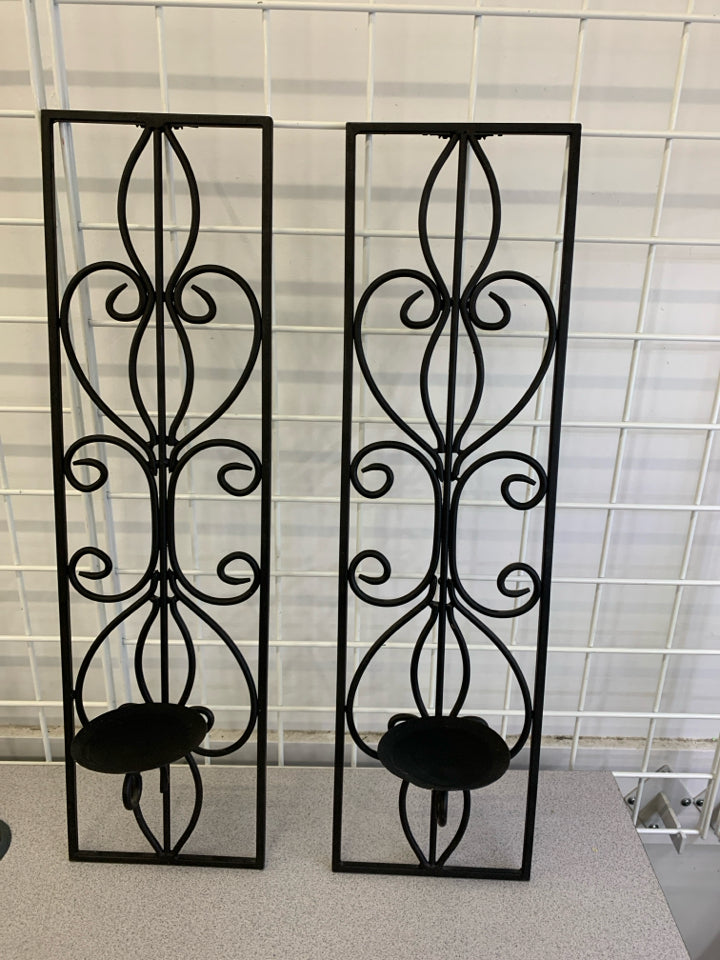 2 METAL CANDLE WROUGHT IRON WALL SCONCES.