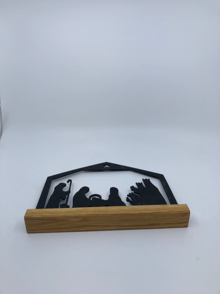 WOOD PAINTED NATIVITY SCENE.