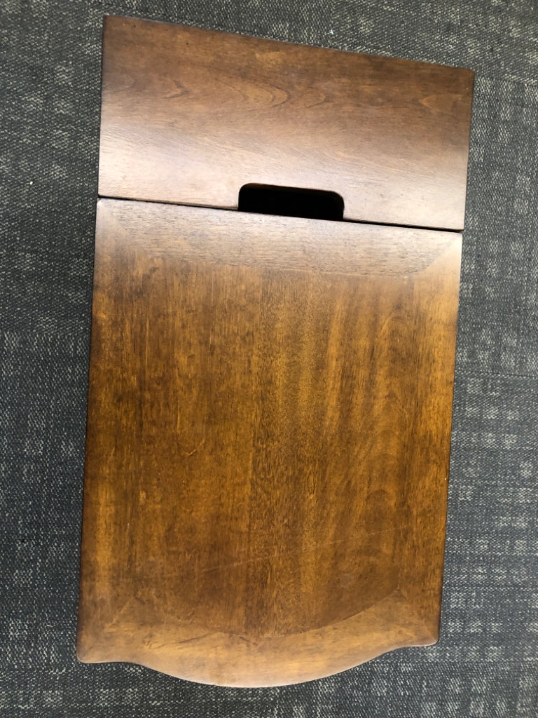 WOOD SIDE TABLE W/CUP HOLDER DRAWER SHELF & POWER STRIP.