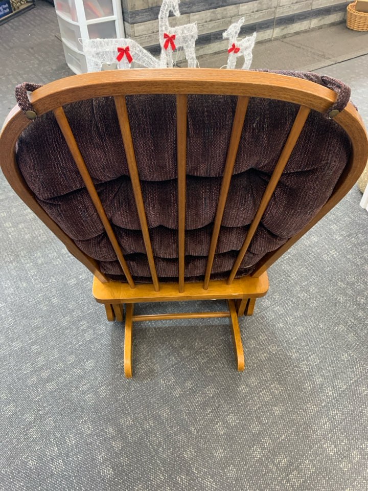 WOODEN GLIDER AND OTTOMAN W LARGE CUSHION.