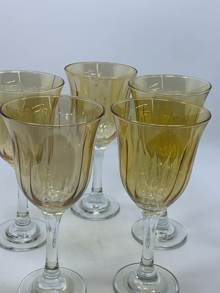 5 AMBER COLORED WINE GLASS CLEAR STEM.