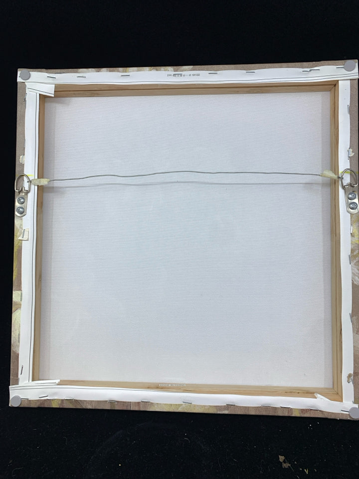 BROWN CANVAS WITH WHITE FLOWERS WALL HANGING.