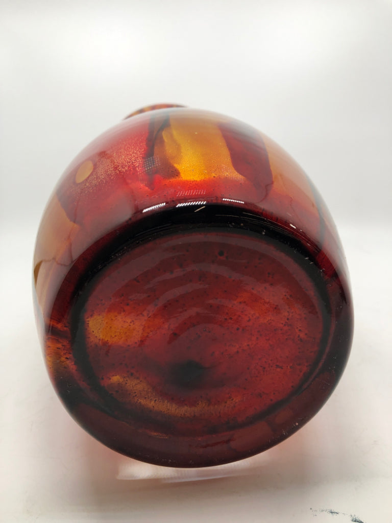 AMBER/BRONZE GLASS VASE.