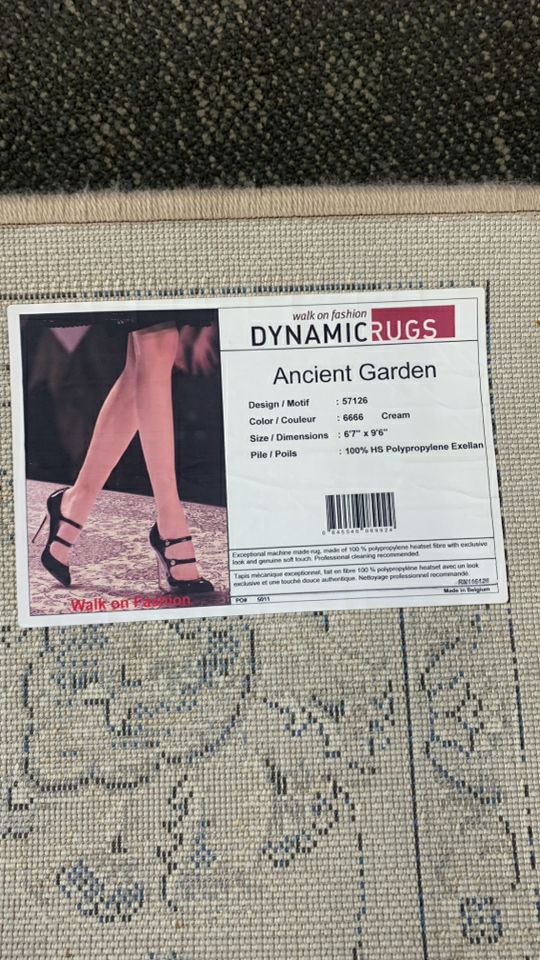 CREAM LARGE RUG W/ BLUE FLORAL DETAIL DYNAMIC RUGS.