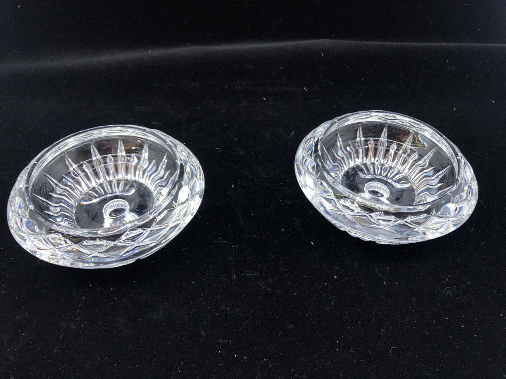 2 HEAVY UNIVERSAL CRYSTAL CANDLE HOLDERS.