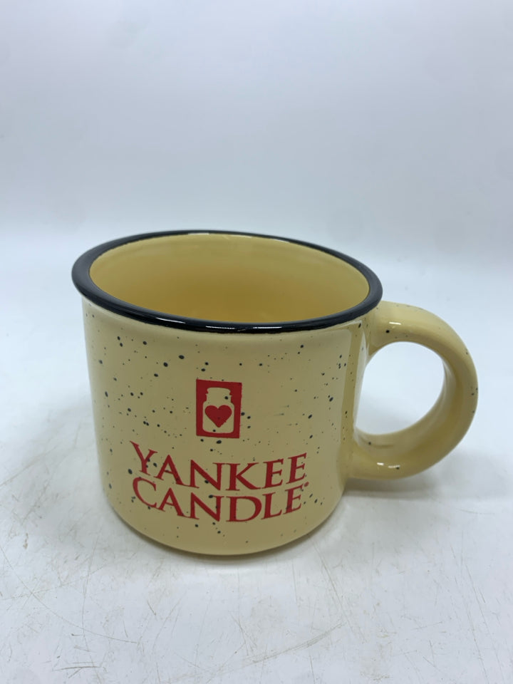YANKEE CANDLE YELLOW SPECKLED MUG.
