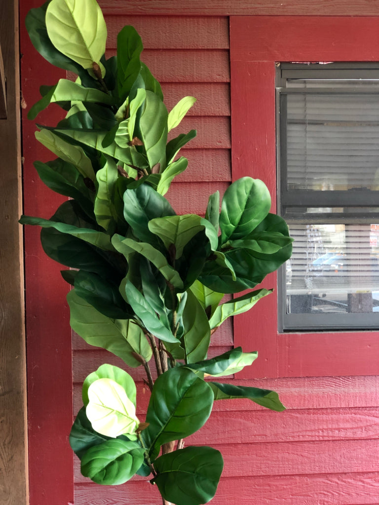 FAUX TREE IN BURLAP PLANTER.