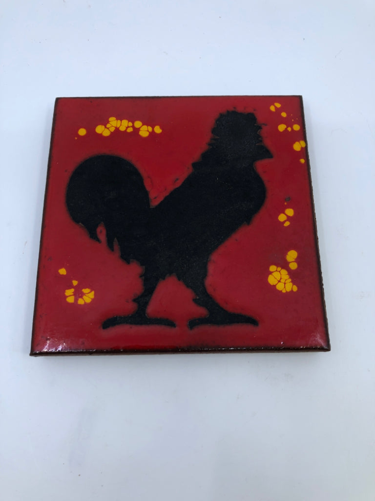 RED GLAZED TERRA COTTA SQUARE TRIVET.