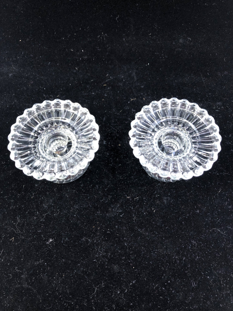 2 SCALLOPED EDGE TAPER CANDLE HOLDERS.