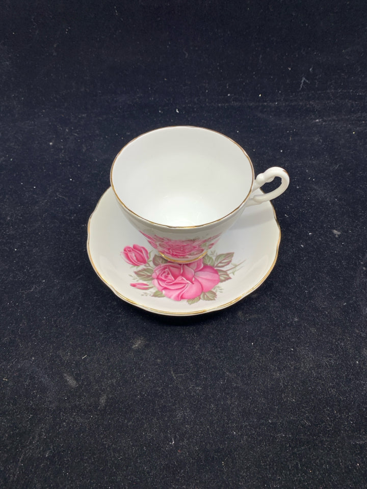 VTG PINK ROSE TEACUP AND SAUCER.