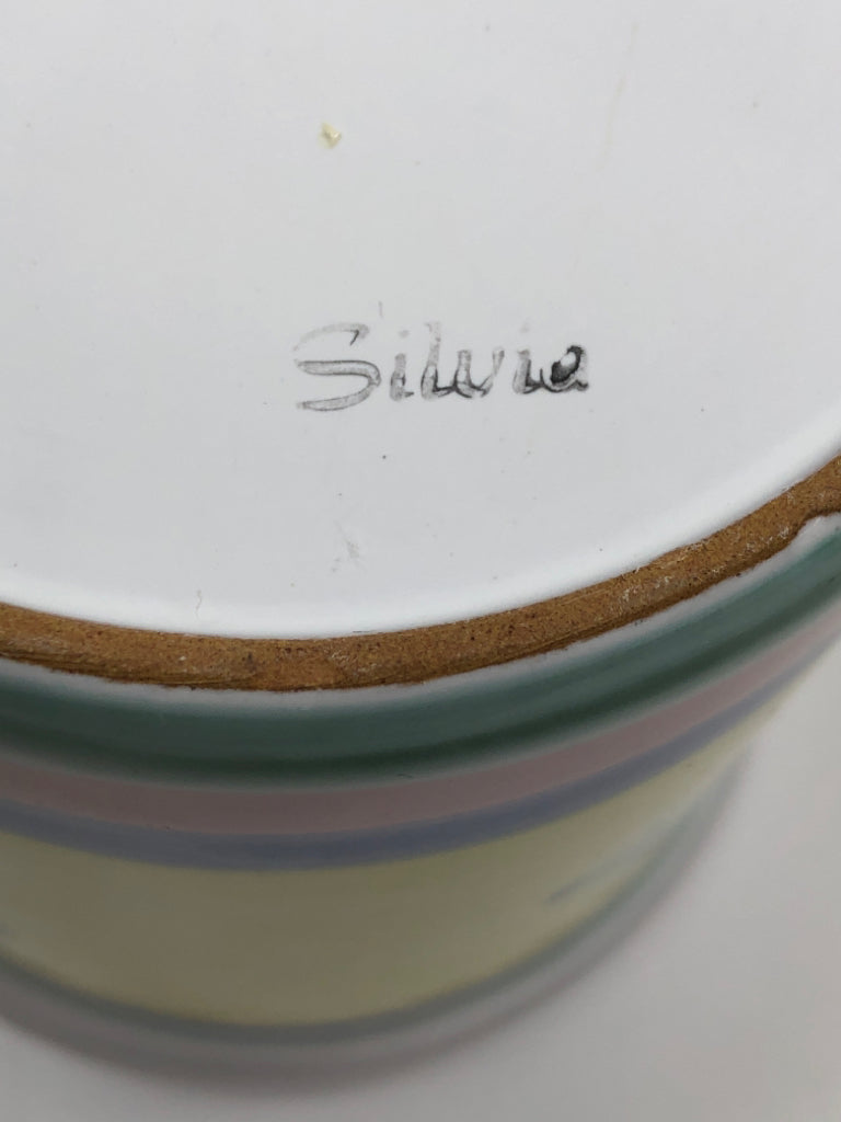 CALECA YELLOW POTTERY UTENSIL CROCK.