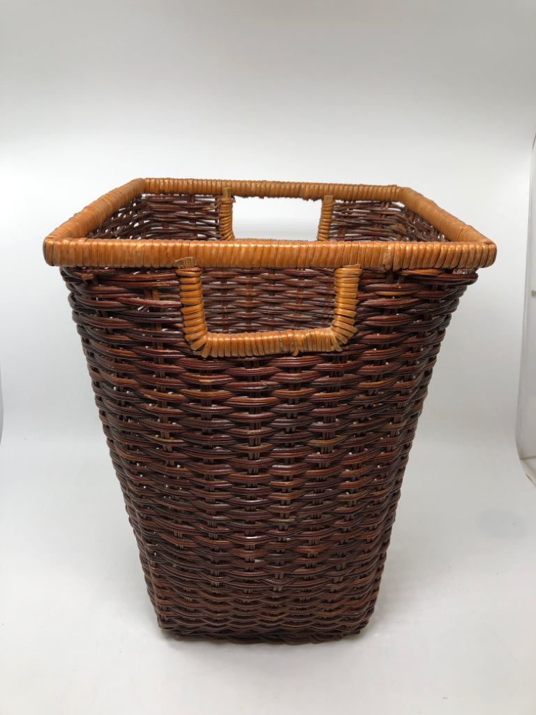SQUARE WICKER WASTEBASKET.