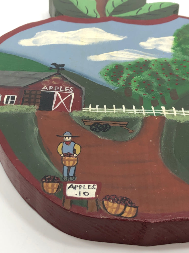 PRIMITIVE APPLE W/PAINTED BARN/FARM WALL HANGING.