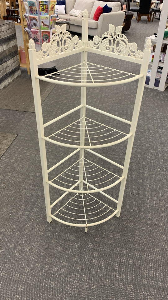 4 TIER CREAM METAL CORNER SHELF.