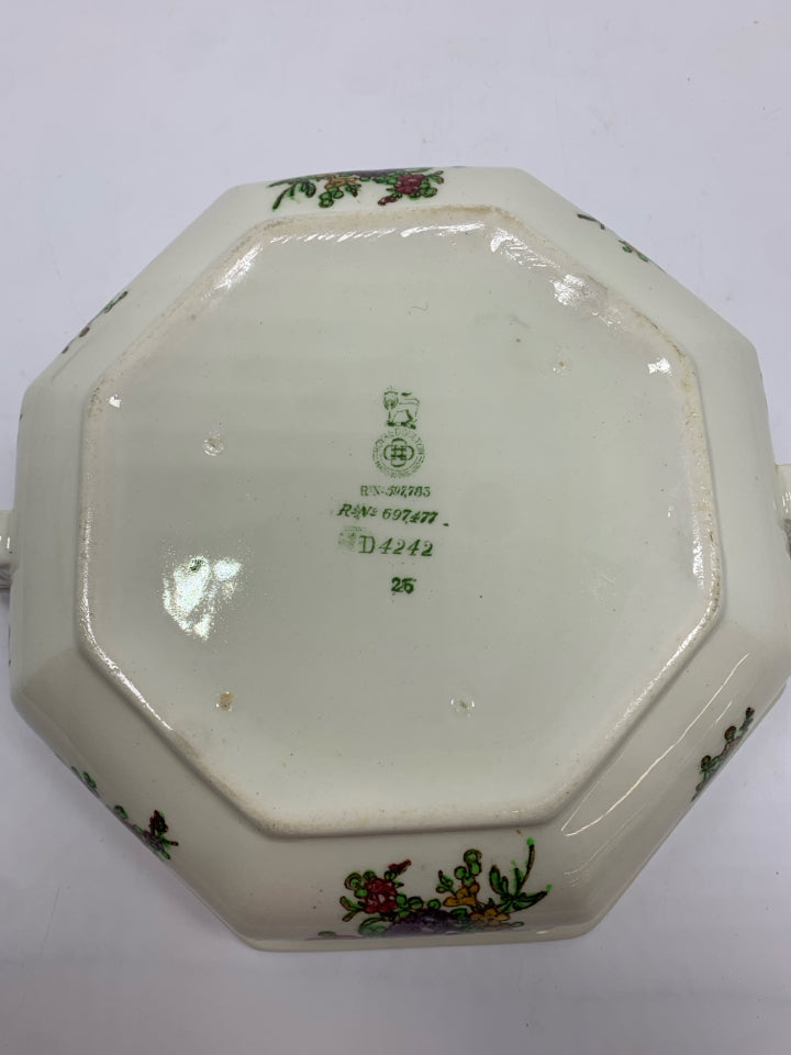 VTG FLORAL SERVING DISH- DOUBLE HANDLES.