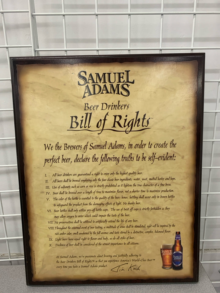 SAMUEL ADAMS BILL OF RIGHTS PLAQUE.