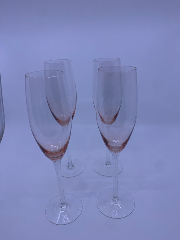 4 TINTED PINK WINE GLASSES.