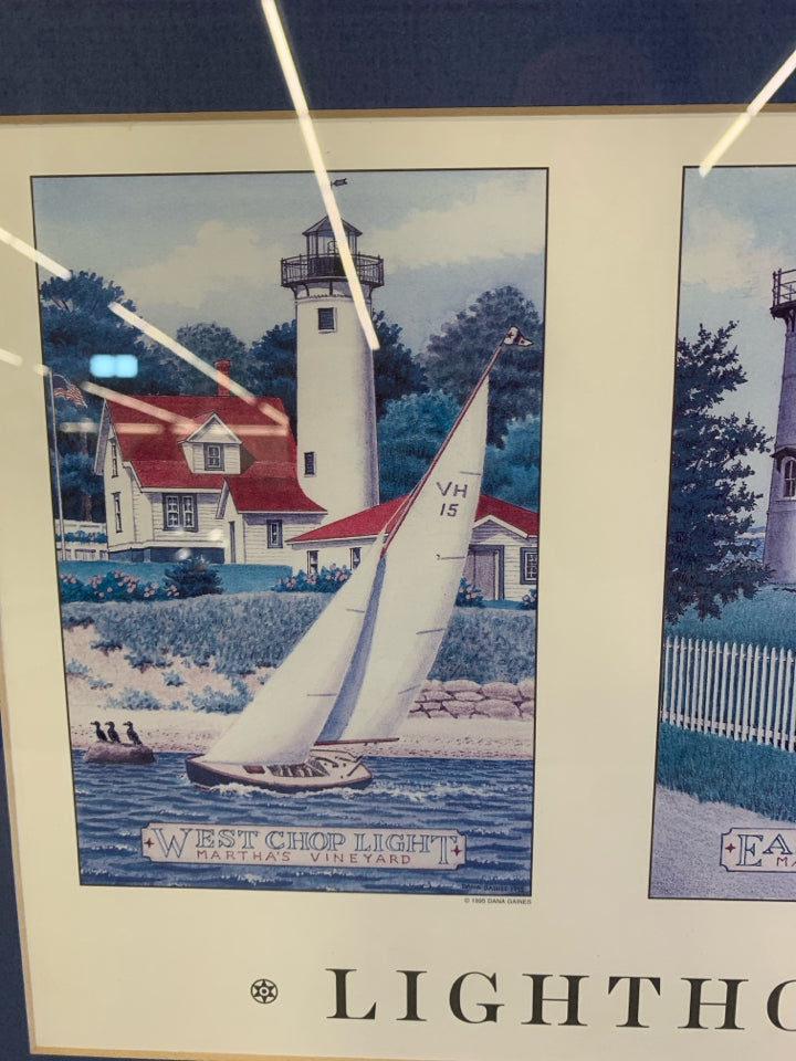MULTIPLE LIGHT HOUSES- MARTHA'S VINEYARD FRAMED PRINT.